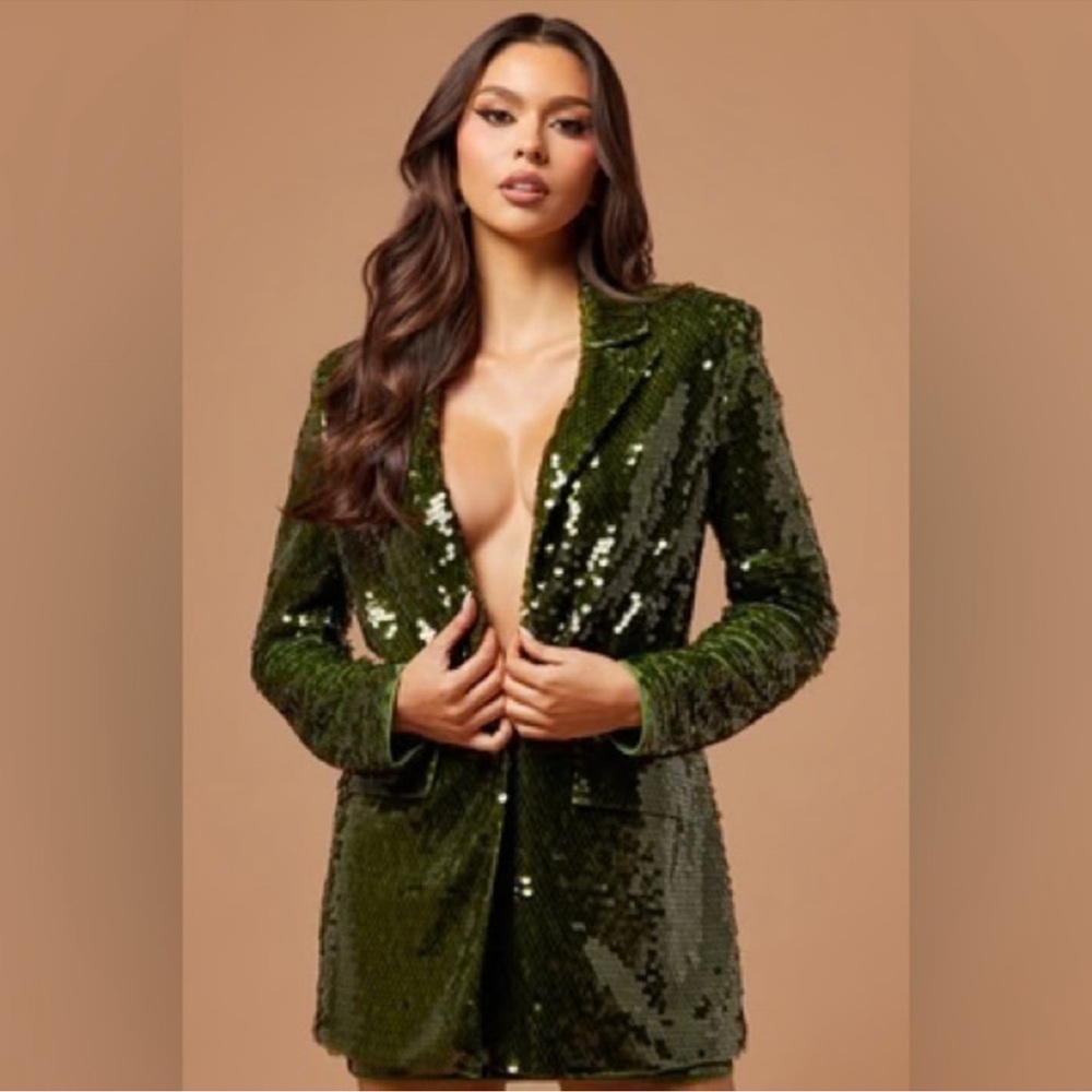 NovaLuxe green Selene fully sequin mini skirt blazer suit set XL
